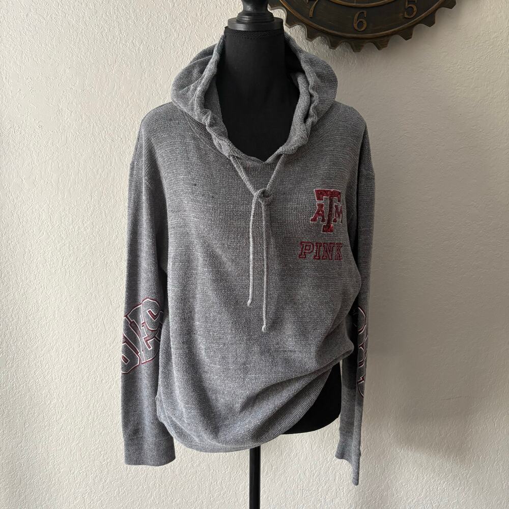 VICTORIA’S SECRET PINK Texas ATM Terry Cloth Hoodie Gray SzS Collegiate Football
